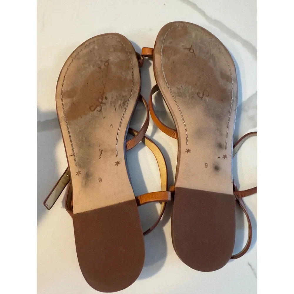 Splendid Boho Womens Tan Leather Multi Strap Gladiator Sandals Toe Loop Flat  9